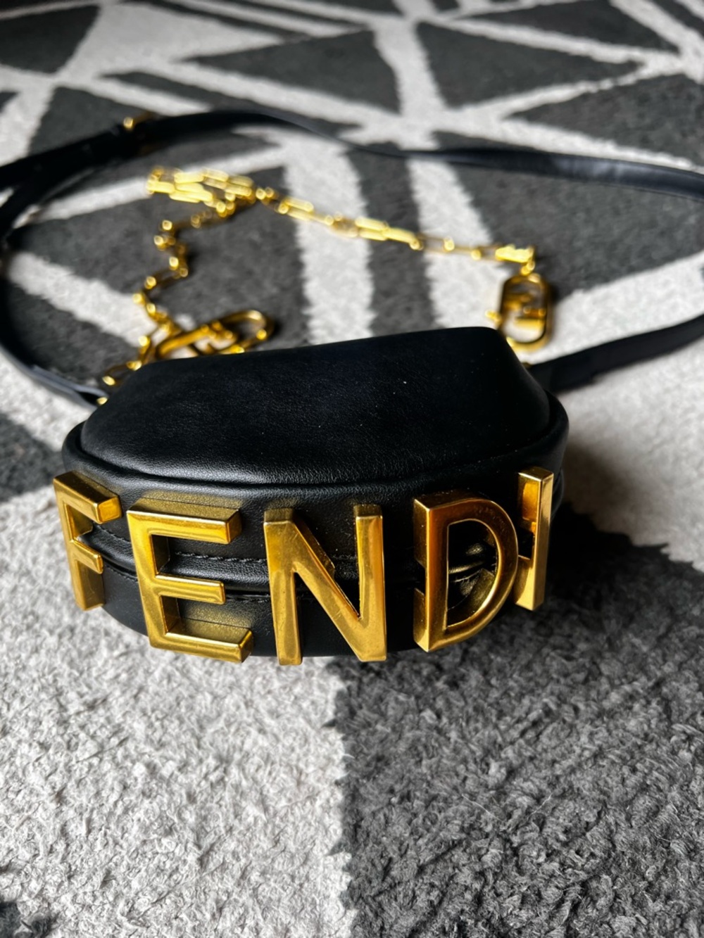 Fendi Black Leather Crossbody with Bold Gold FENDI Logo